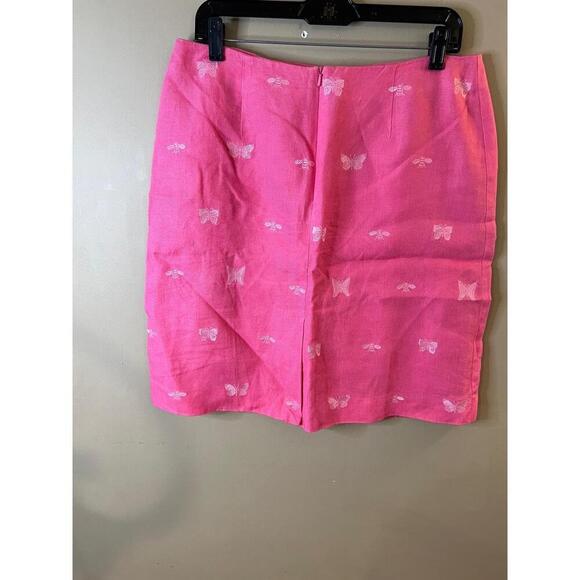 Talbots Pink Butterfly Embroidery Linen Skirt Womens Size Petite 14 - Picture 3 of 7